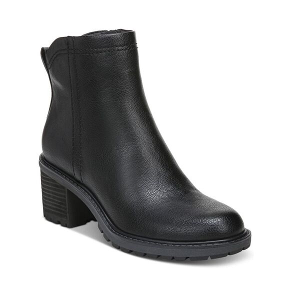 ZODIAC Womens Black Buckle Accent Gannet Round Toe Block Heel Zip-Up Leather Boots Shoes M